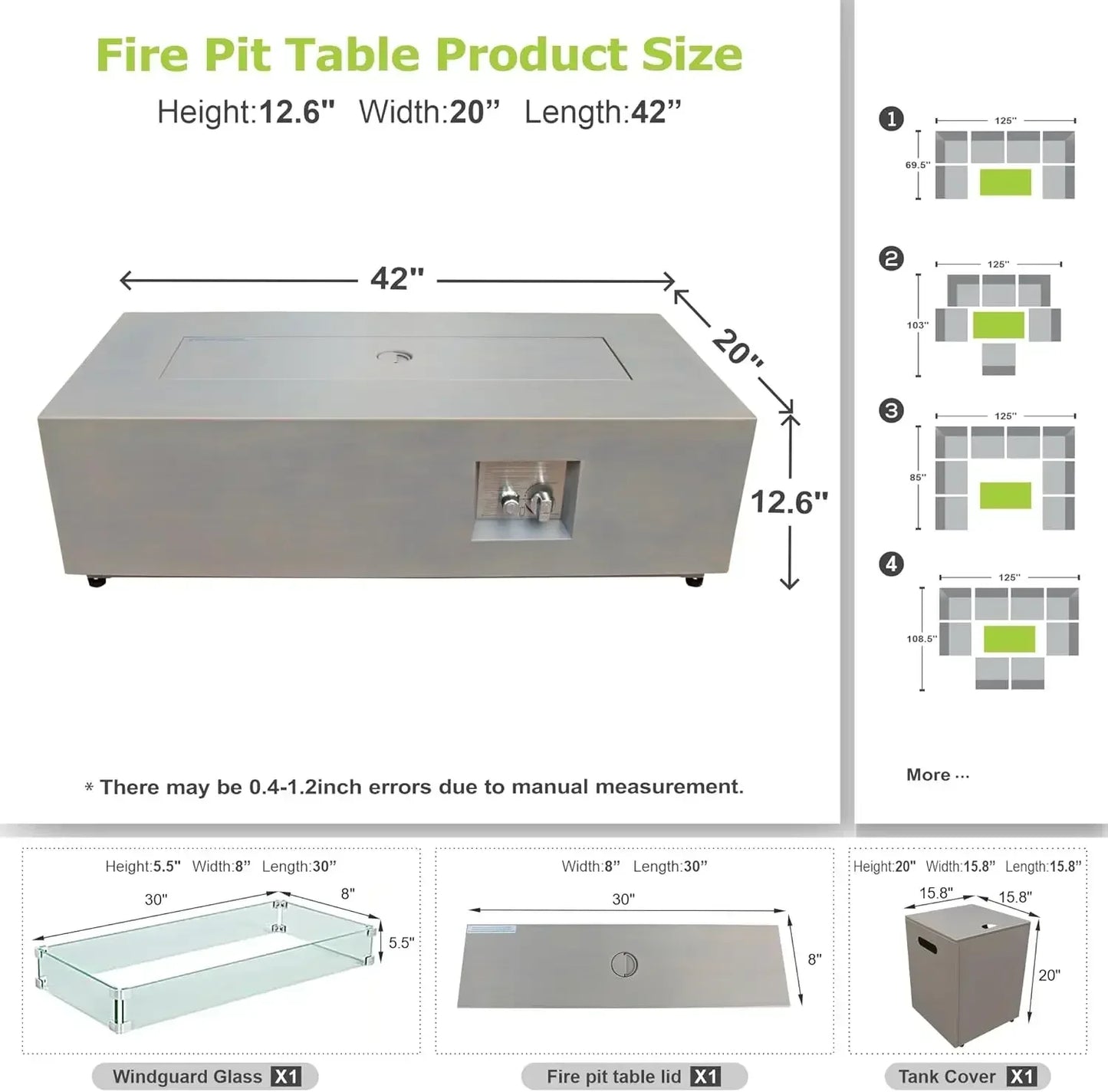 (XMSJ-Hot)Outdoor Fire Pit Table Propane Gas Fire pits Outdoor Fireplaces 42″ Rectangular Firepit Table,50,000BTU Table Patio Se