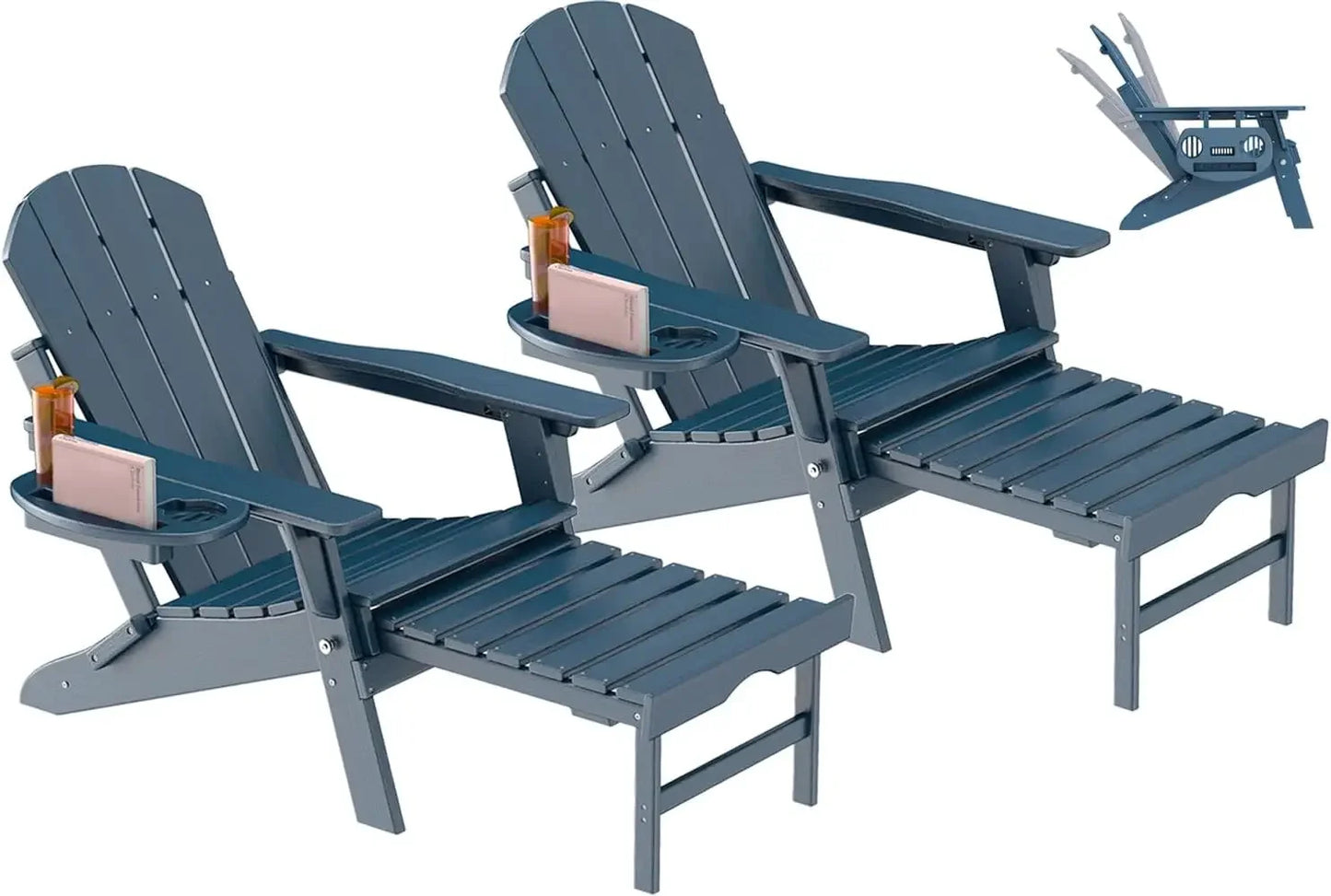 Adjustable Adirondack Chair with Retractable Footrest, Set of 2, Foldable Adirondack Chair with Cup Holder