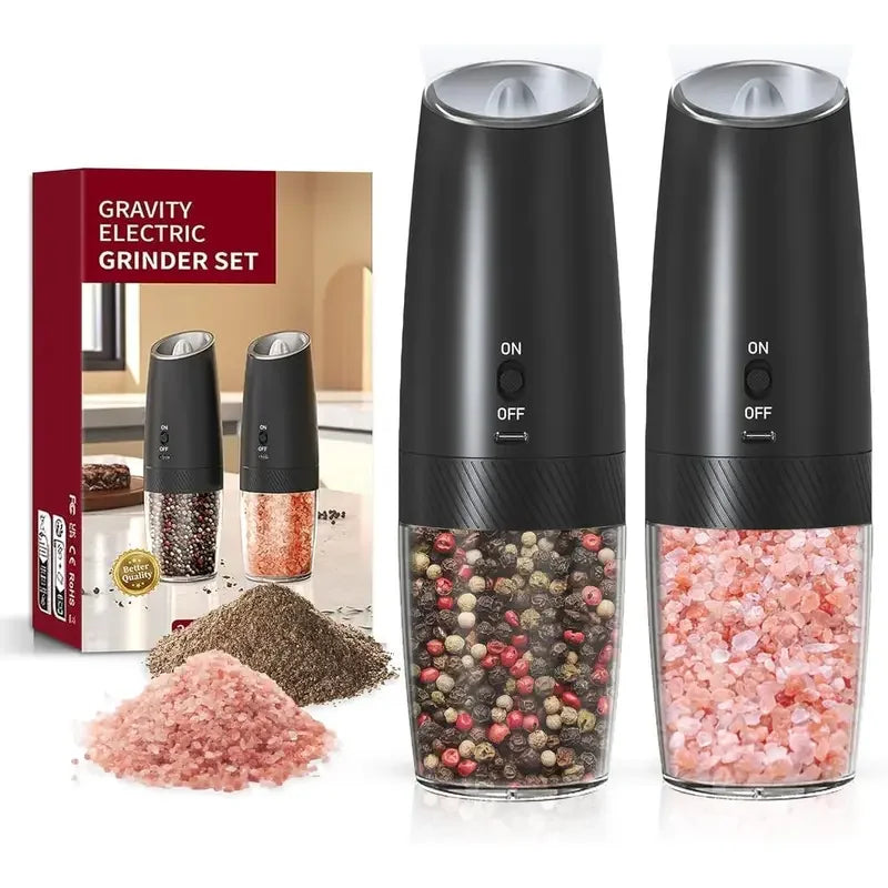 Broncho Gravity Activated Salt Pepper Grinder Set 2-Pack Rechargeable LED