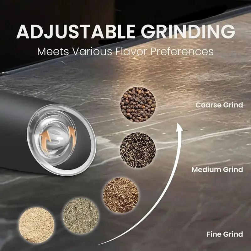 Broncho Gravity Activated Salt Pepper Grinder Set 2-Pack Rechargeable LED