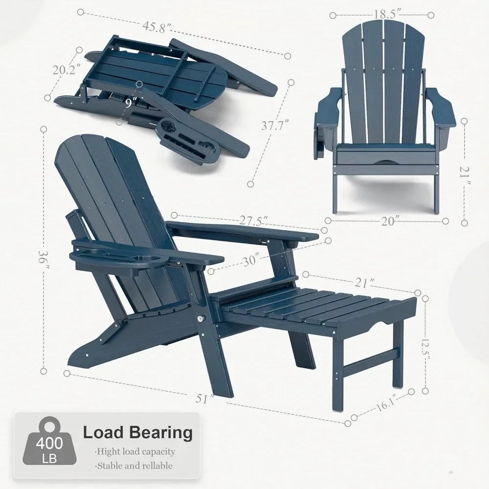 Adjustable Adirondack Chair with Retractable Footrest, Set of 2, Foldable Adirondack Chair with Cup Holder
