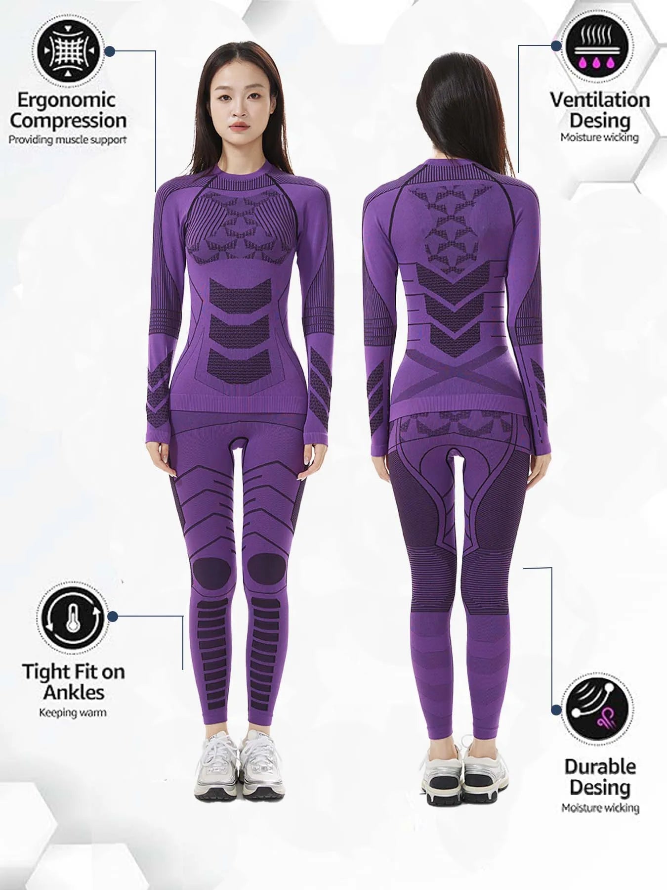 Womens Thermal Underwear Ski Breathable Warm Base Layer Winter Long Johns Top Bottom Sets for Cold Weather