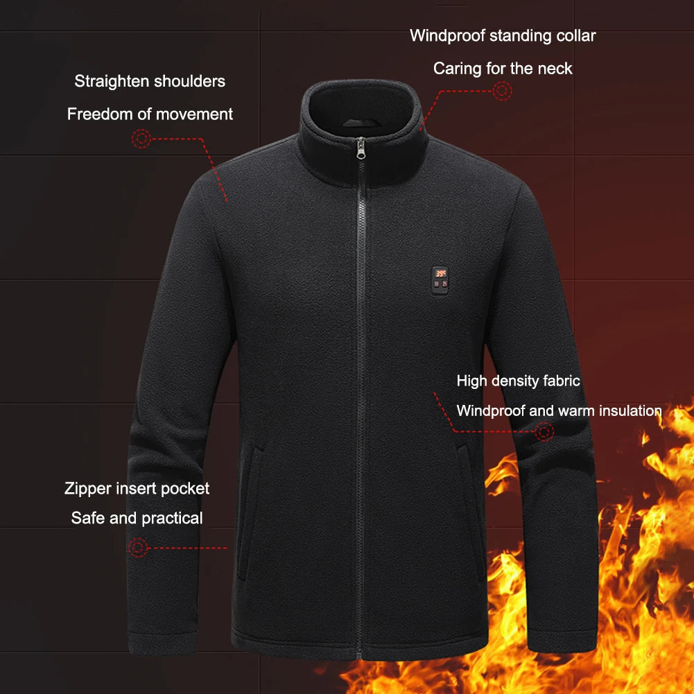 9 Heated Area Heated Jacket USB Charging Heated Zip Up Coat Waterproof Heating Jackets Coat 3 Gear Temperature for Hiking Skiing