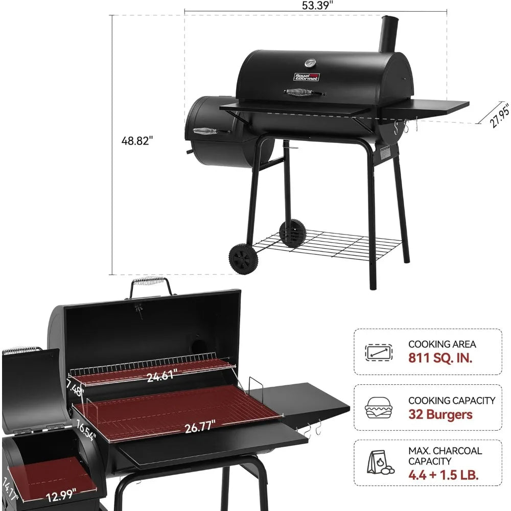 CC1830SC Charcoal Grill Offset Smoker with Cover, 811 Square Inches, Black, Outdoor Camping