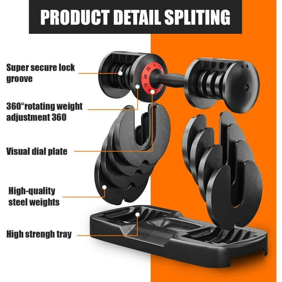 Adjustable Dumbbell With Anti Slip Turning Handle Tray