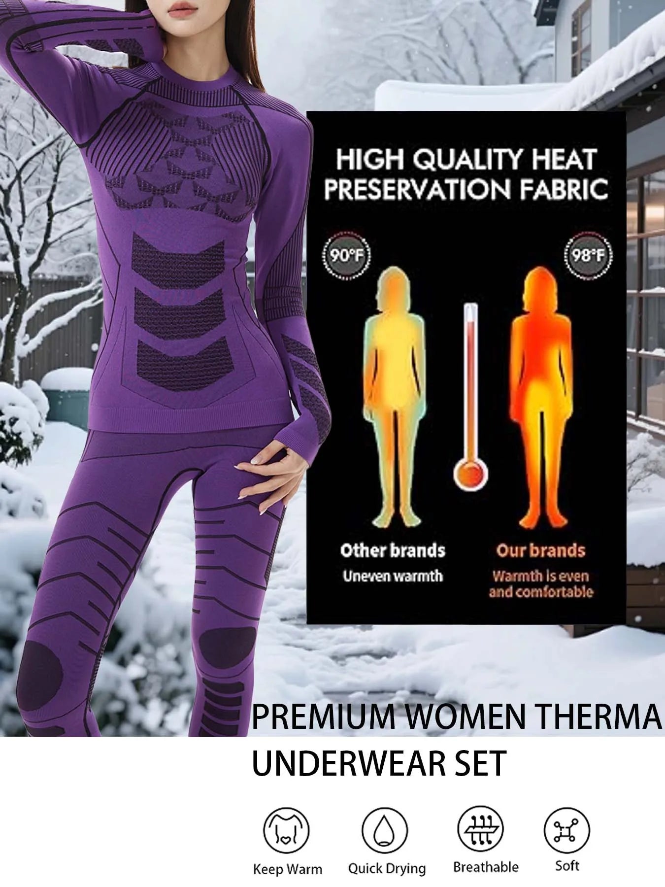 Womens Thermal Underwear Ski Breathable Warm Base Layer Winter Long Johns Top Bottom Sets for Cold Weather
