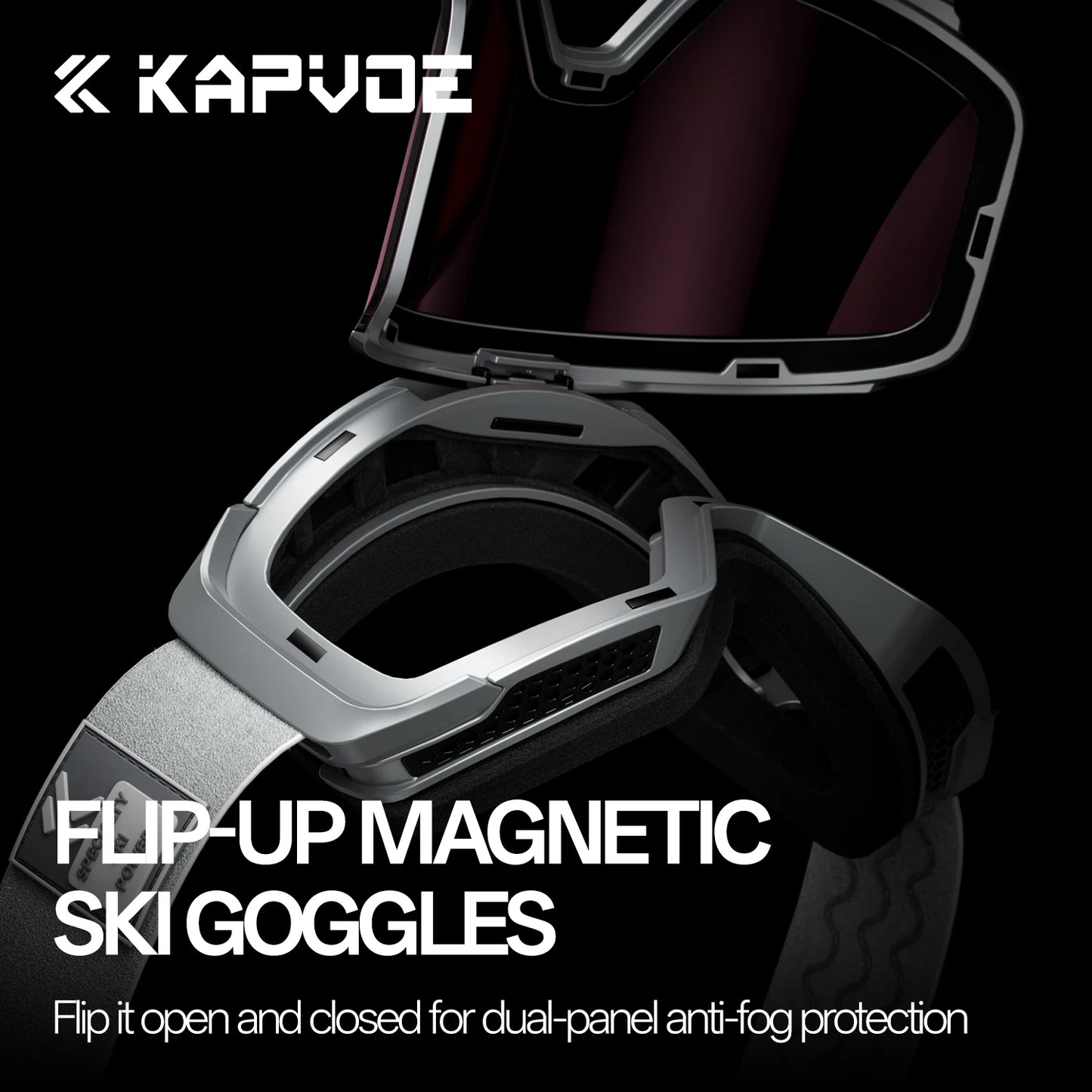 Kapvoe Flip Over Magnetic Snow Goggles Photochromic Ski Men Snowmobile Anti-Fog Snowboard Goggles Women Ski Equipment UV400