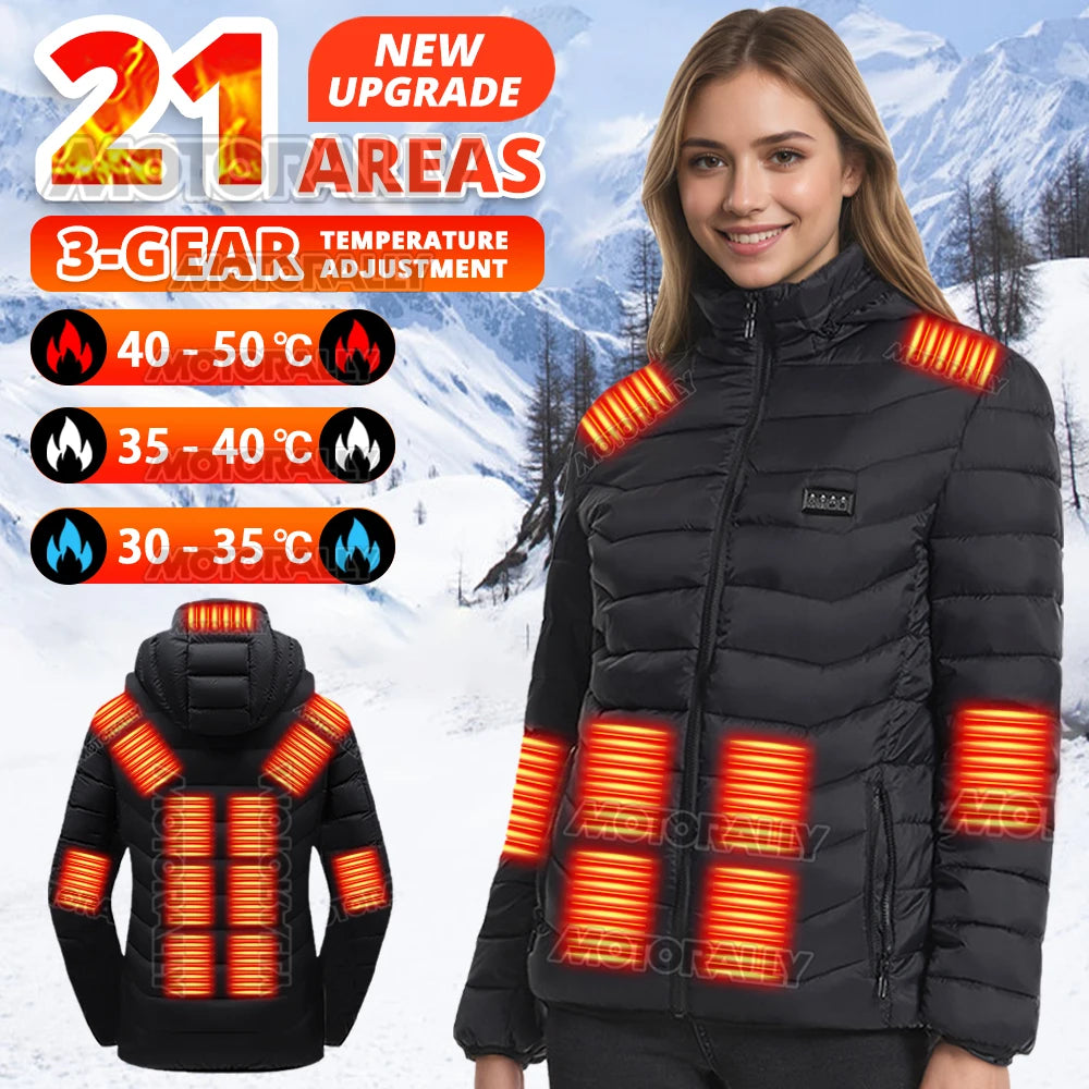 Stylish Winter Heated Coat for Women | 21/15/2 Heating Areas, 4 Switches, 3-Temp Options | Great for City Commute, Ski Trips