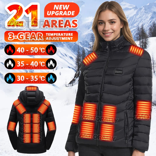 Stylish Winter Heated Coat for Women | 21/15/2 Heating Areas, 4 Switches, 3-Temp Options | Great for City Commute, Ski Trips