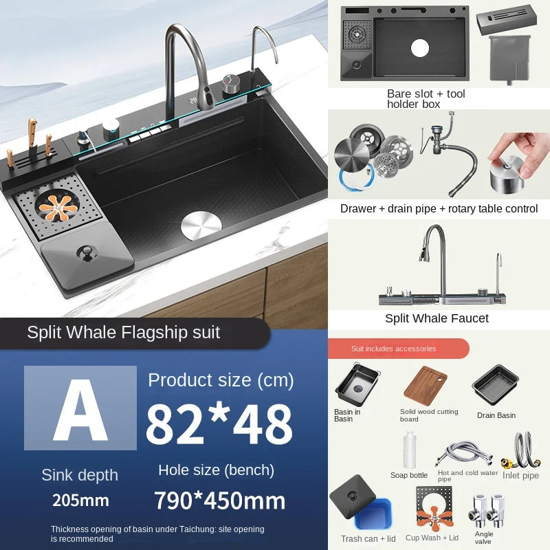Stainless Steel Waterfall Kitchen Sink With Digital Display
