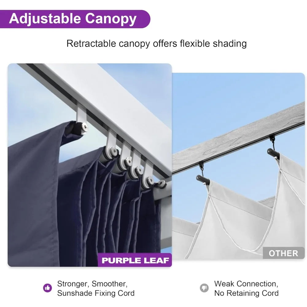 10' x 13' Outdoor Retractable Pergola Heavy-Duty Aluminum White Pergola with Sun Shade Canopy Patio Modern Shelter for Garden Y