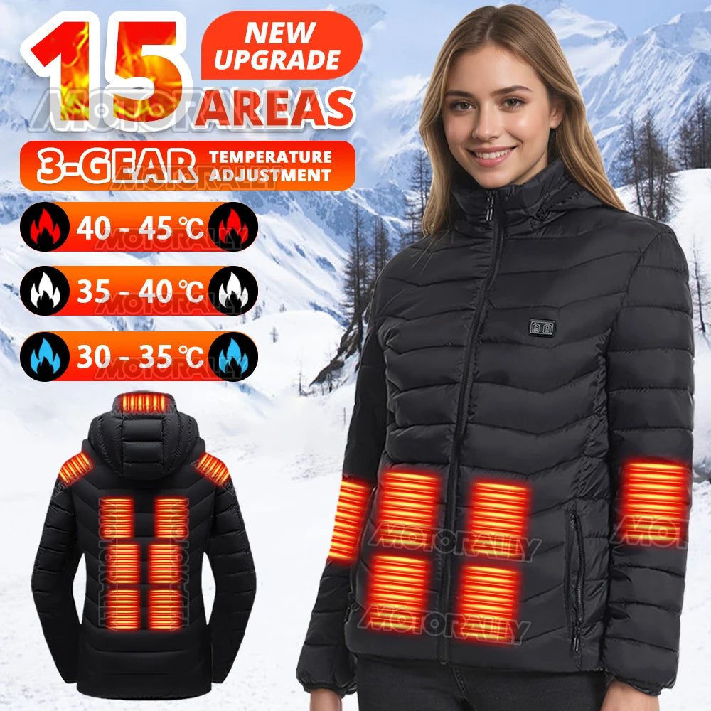 Stylish Winter Heated Coat for Women | 21/15/2 Heating Areas, 4 Switches, 3-Temp Options | Great for City Commute, Ski Trips