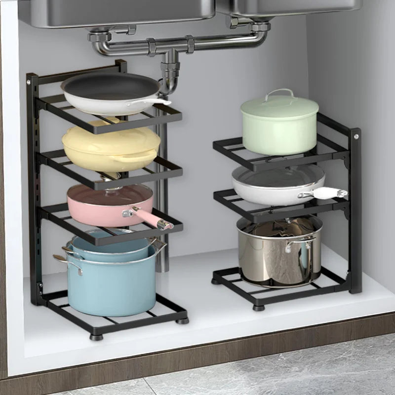 High-Concerned Kitchen Organizer Rack Adjustable Pan Holder For Cabinet