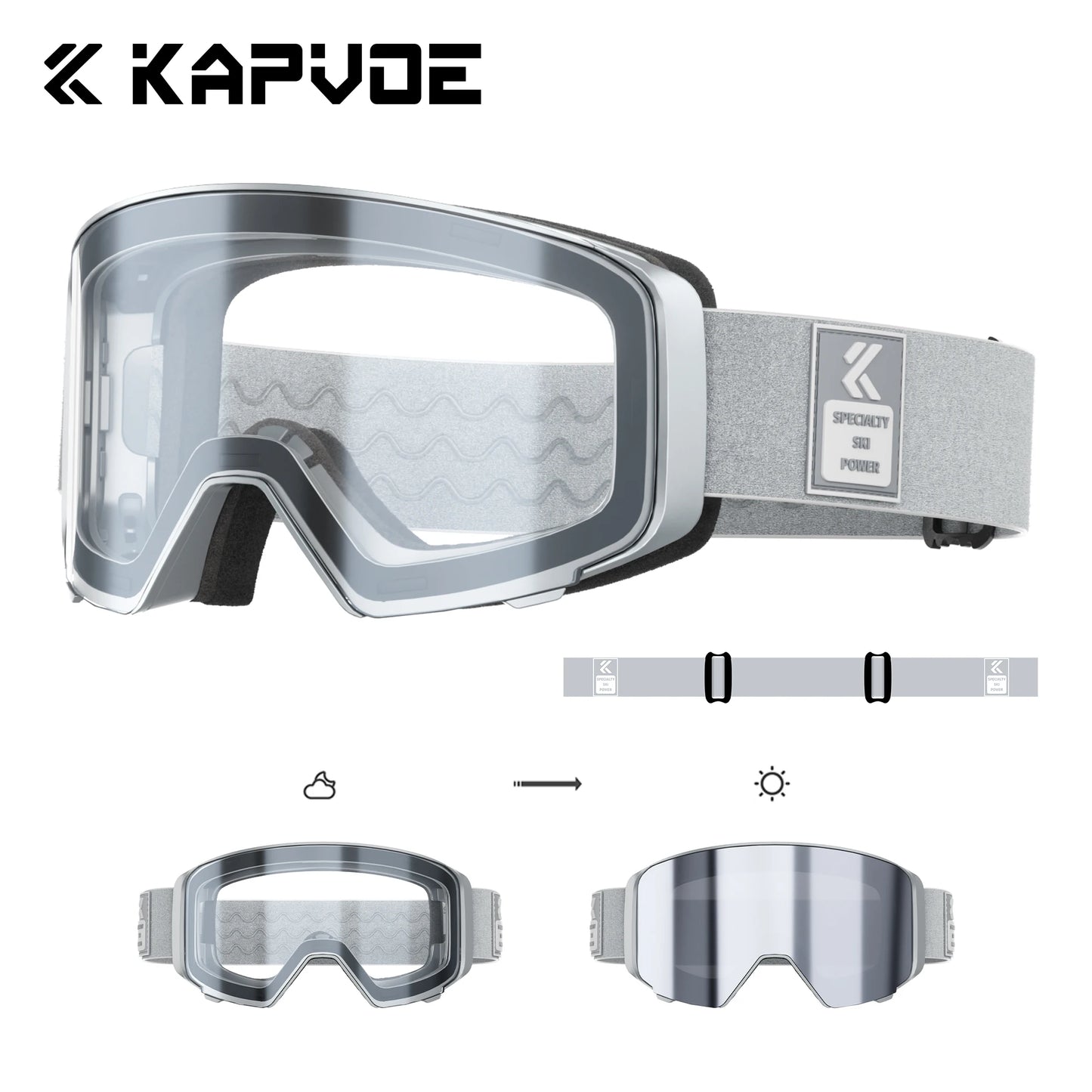 Kapvoe Flip Over Magnetic Snow Goggles Photochromic Ski Men Snowmobile Anti-Fog Snowboard Goggles Women Ski Equipment UV400