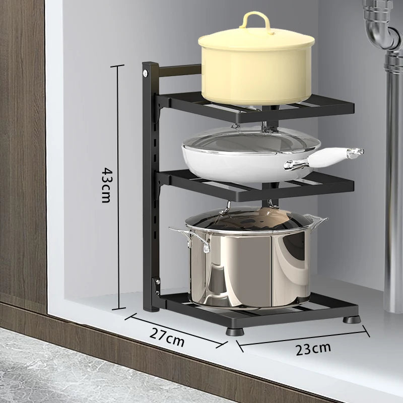 High-Concerned Kitchen Organizer Rack Adjustable Pan Holder For Cabinet
