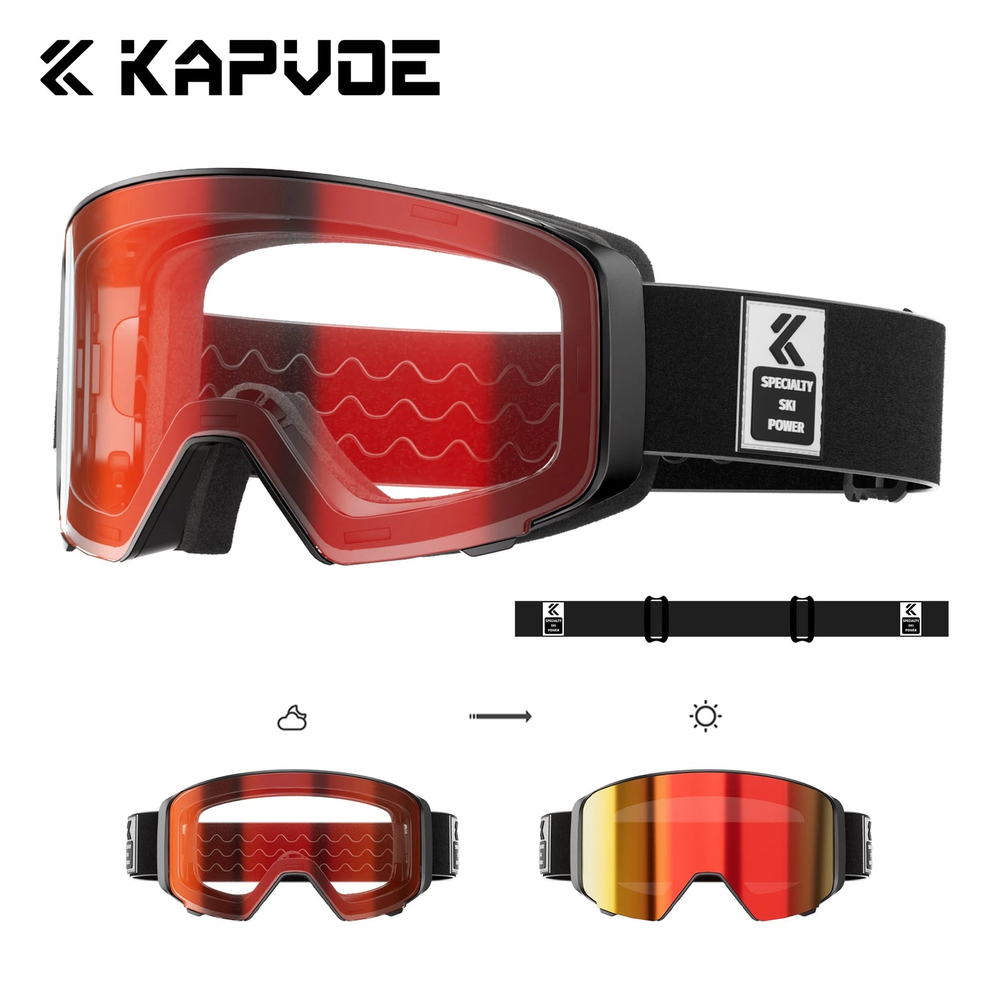 Kapvoe Flip Over Magnetic Snow Goggles Photochromic Ski Men Snowmobile Anti-Fog Snowboard Goggles Women Ski Equipment UV400