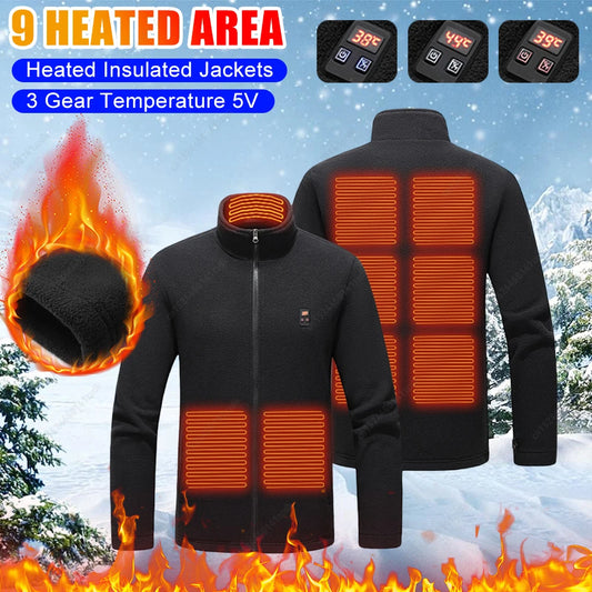 9 Heated Men's Parka Winter Warm USB Heating Jackets  Smart Thermostat Pure Color Heated Clothing Male Warm Padded Jacket skiing