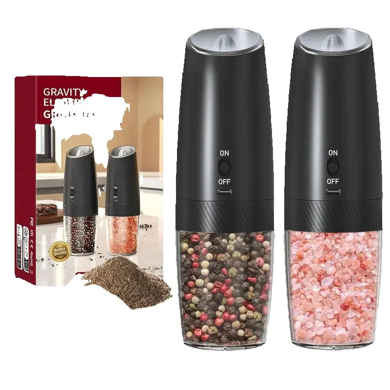 Broncho Gravity Activated Salt Pepper Grinder Set 2-Pack Rechargeable LED