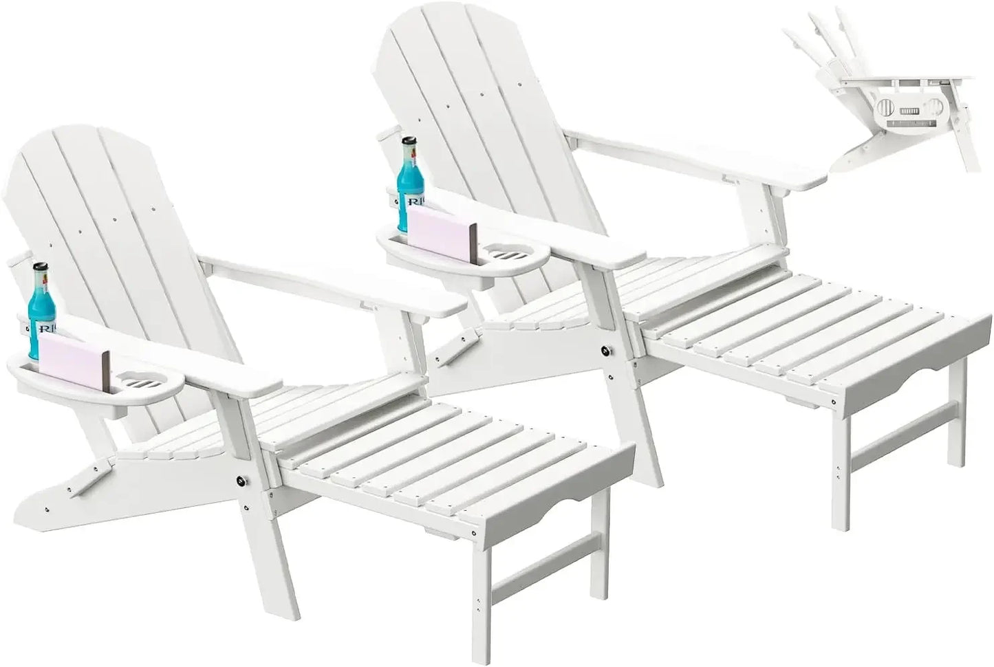 Adjustable Adirondack Chair with Retractable Footrest, Set of 2, Foldable Adirondack Chair with Cup Holder