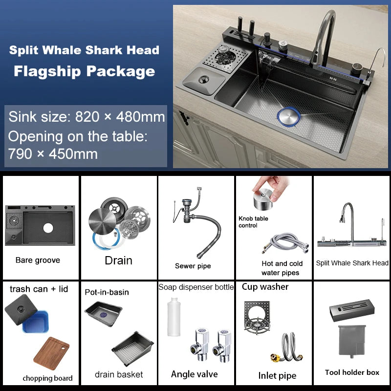 Yuki Like Stainless Steel Waterfall Kitchen Sink With Embossed Finish