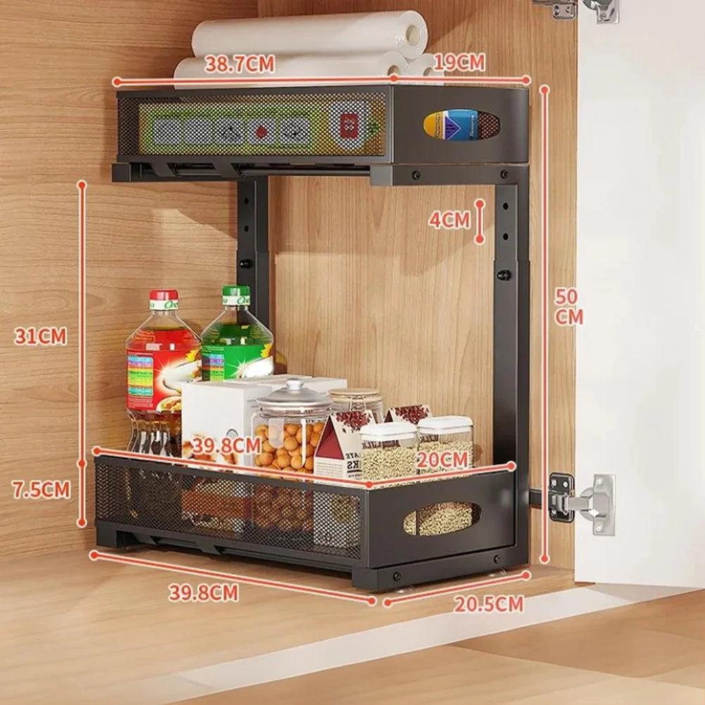 HiMISS Two Tier Adjustable Under Sink Organizer Sliding Drawer