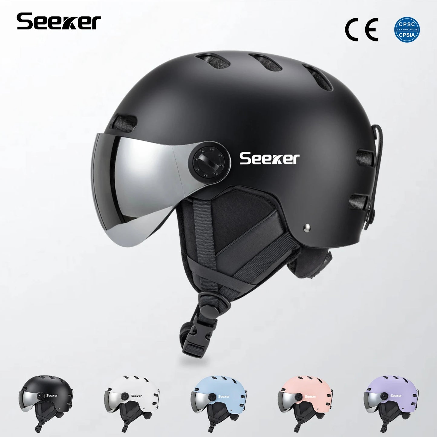 Seeker Ski Helmet Pro Outdoor Breathable EPS ABS Integrated Goggles