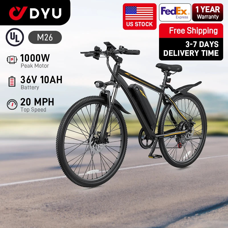 DYU M26 Electric Bicycle 1000W Peak Motor 360Wh Battery