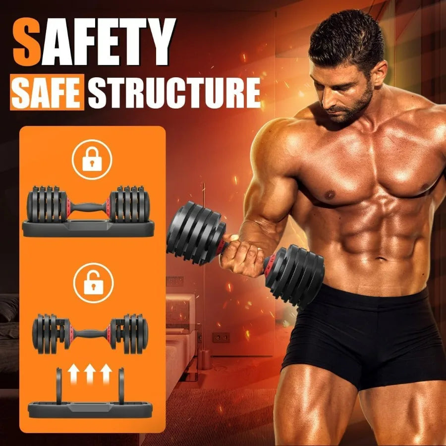 Adjustable Dumbbell With Anti Slip Turning Handle Tray