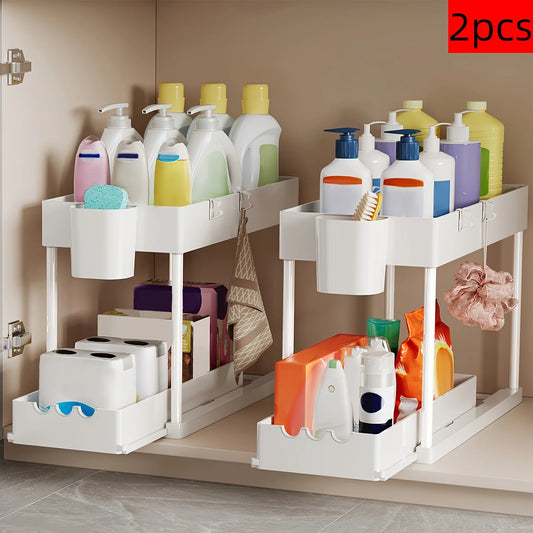 Two Tier Sliding Cabinet Organizer Pull Out Under Sink Rack