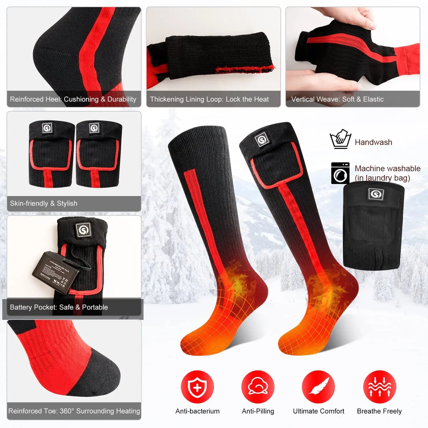 Snow Deer Winter Heated Socks With Rechargeable Battery