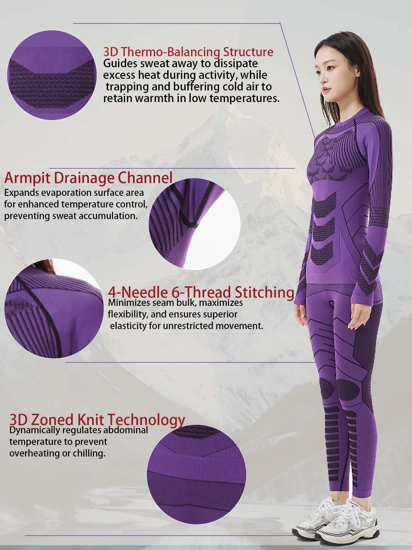 Womens Thermal Underwear Ski Breathable Warm Base Layer Winter Long Johns Top Bottom Sets for Cold Weather