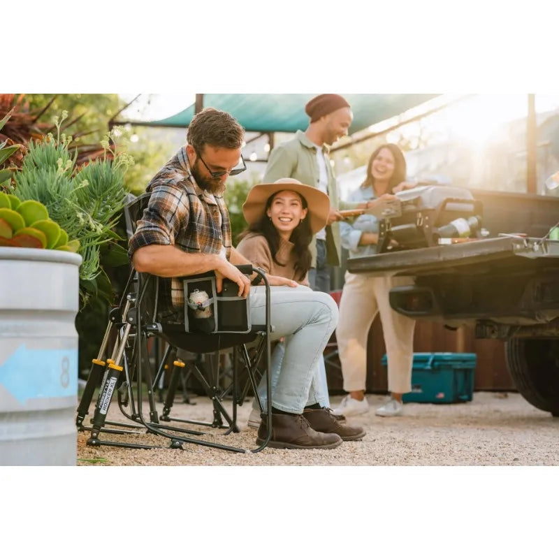 GCI Outdoor Freestyle Rocker XL Heavy Duty Folding Rocking Camping Chair, Black