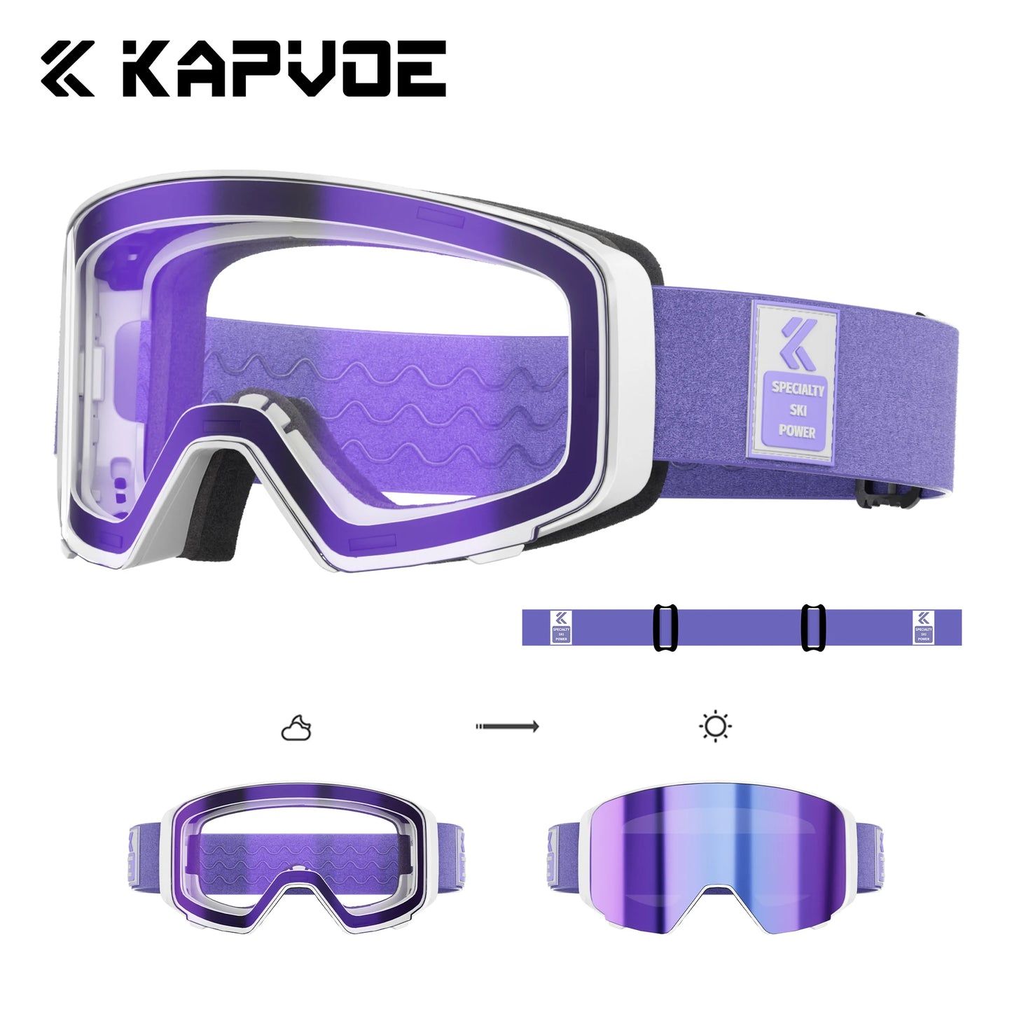 Kapvoe Flip Over Magnetic Snow Goggles Photochromic Ski Men Snowmobile Anti-Fog Snowboard Goggles Women Ski Equipment UV400