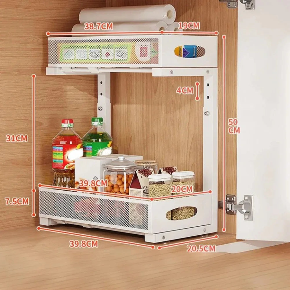 HiMISS Two Tier Adjustable Under Sink Organizer Sliding Drawer