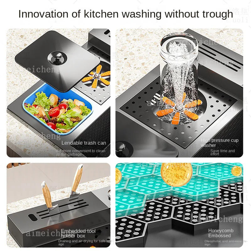 Stainless Steel Waterfall Kitchen Sink With Digital Display