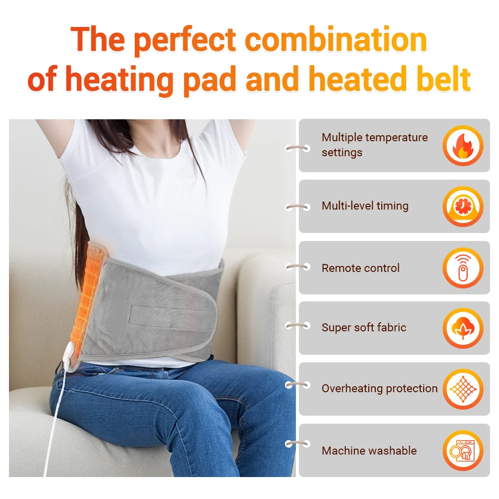 Electric Heating Waist Pad Adjustable Temperature Massage Waist Warm&Hot Compress For Abdomen Uterus Thermal Lumbar Support Belt