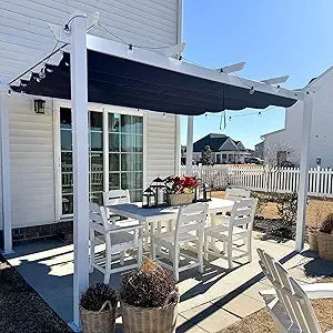 10' x 13' Outdoor Retractable Pergola Heavy-Duty Aluminum White Pergola with Sun Shade Canopy Patio Modern Shelter for Garden Y