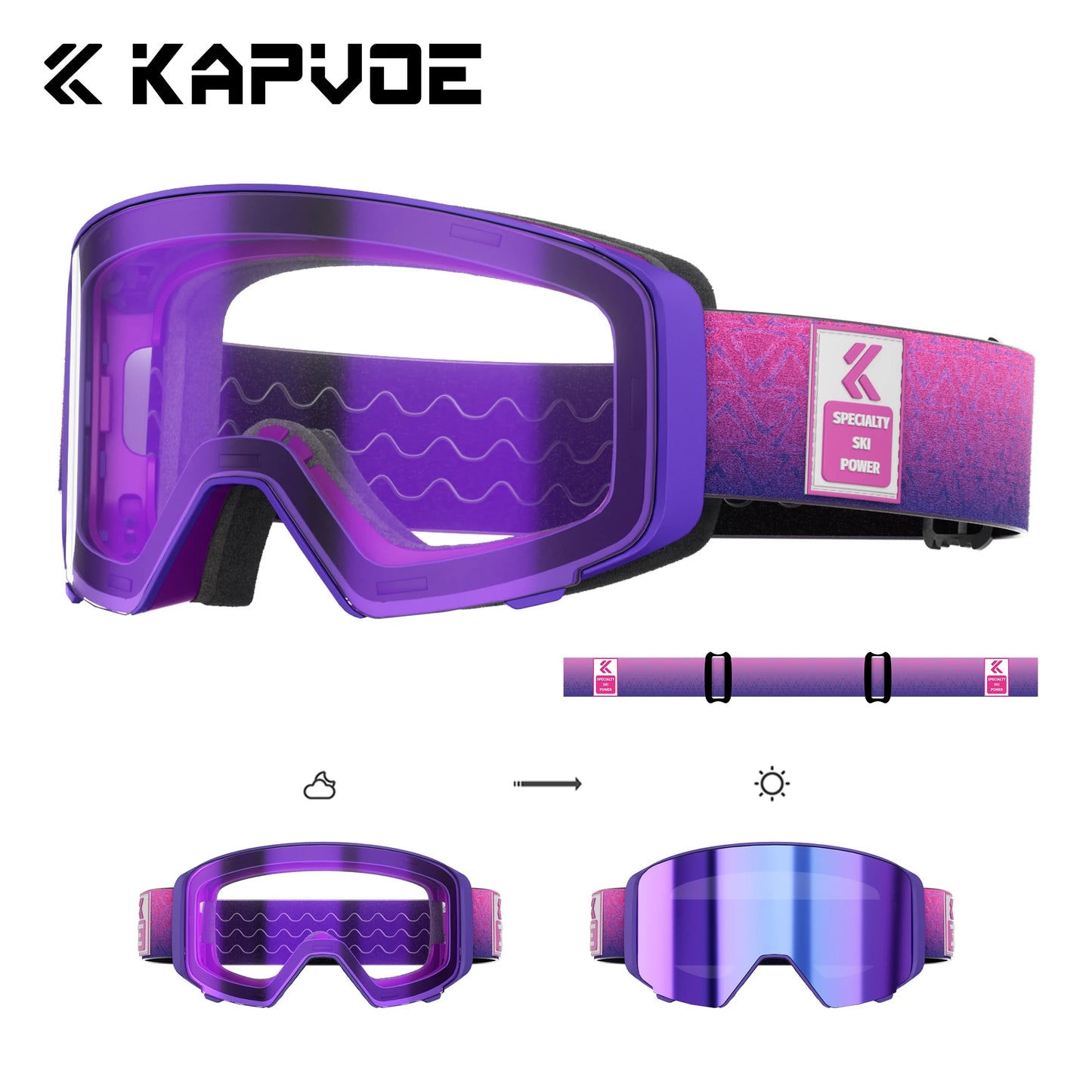 Kapvoe Flip Over Magnetic Snow Goggles Photochromic Ski Men Snowmobile Anti-Fog Snowboard Goggles Women Ski Equipment UV400