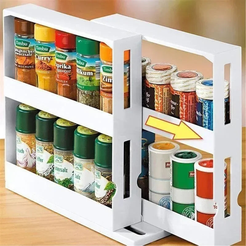 Hign-concerned Two-Tier Rotating Spice Storage Rack Kitchen