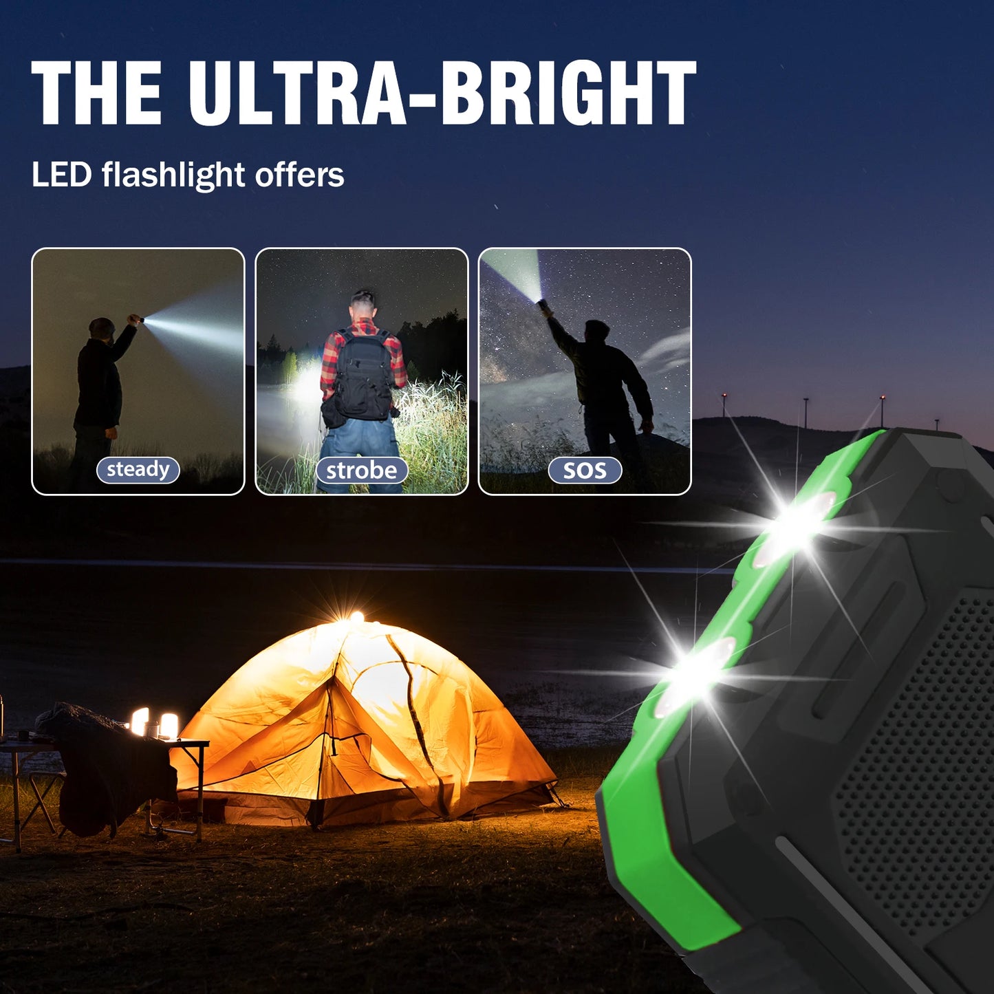 High-Capacity 20000mAh Solar Power Bank Outdoor With Built-In LED Flashlight