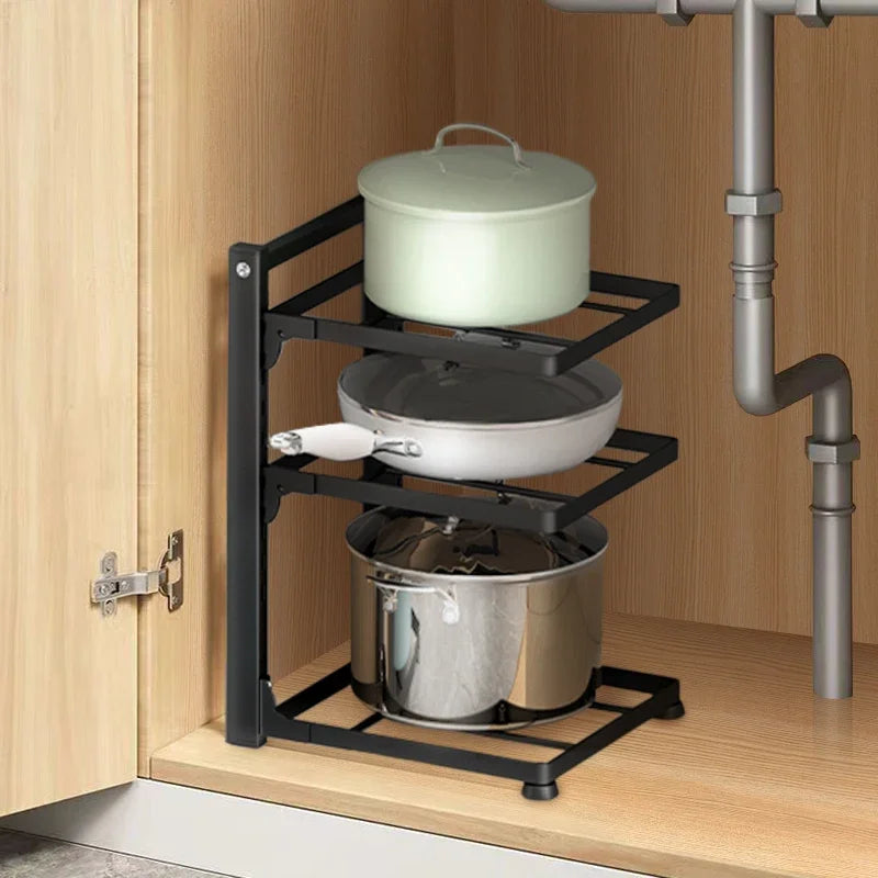 High-Concerned Kitchen Organizer Rack Adjustable Pan Holder For Cabinet