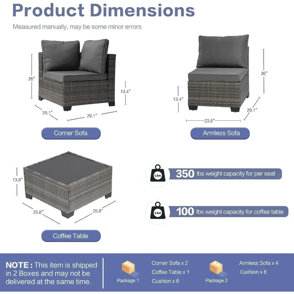 7-Piece Outdoor Rattan Sectional Sofa Set Wicker Patio Furniture with Coffee Table And Cushions for Conversation