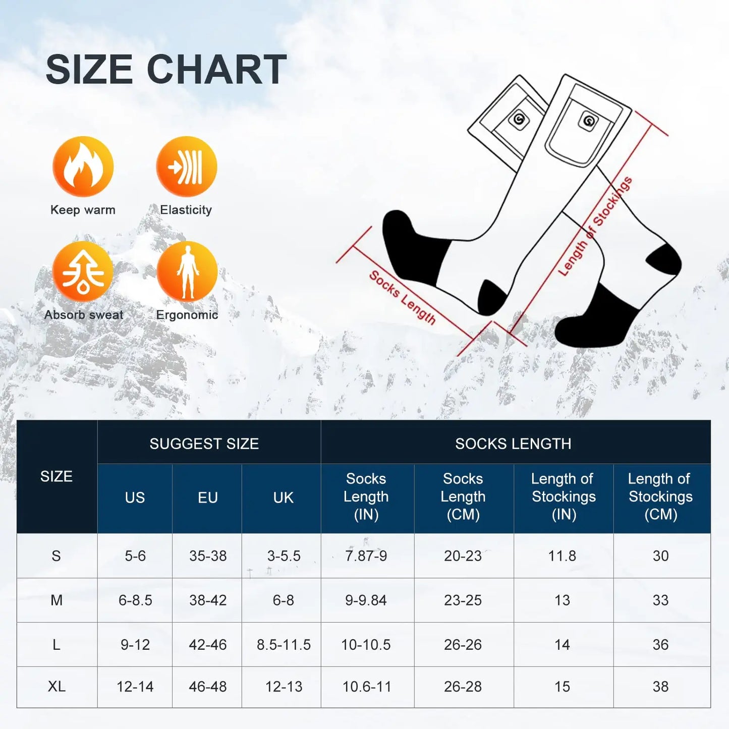 Snow Deer Winter Heated Socks With Rechargeable Battery