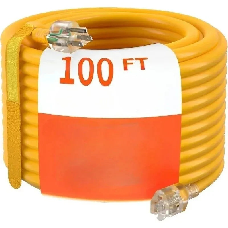 Furniture.100 ft 12/3 Gauge Heavy Duty Outdoor Extension Cord Waterproof with Lighted, Flexible Cold Weather 3 Prong Electric so