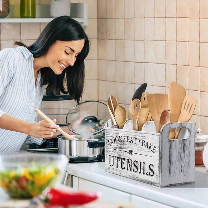 Hign-concerned Wooden 5-Piece Cutlery Rack Box For Kitchen Storage