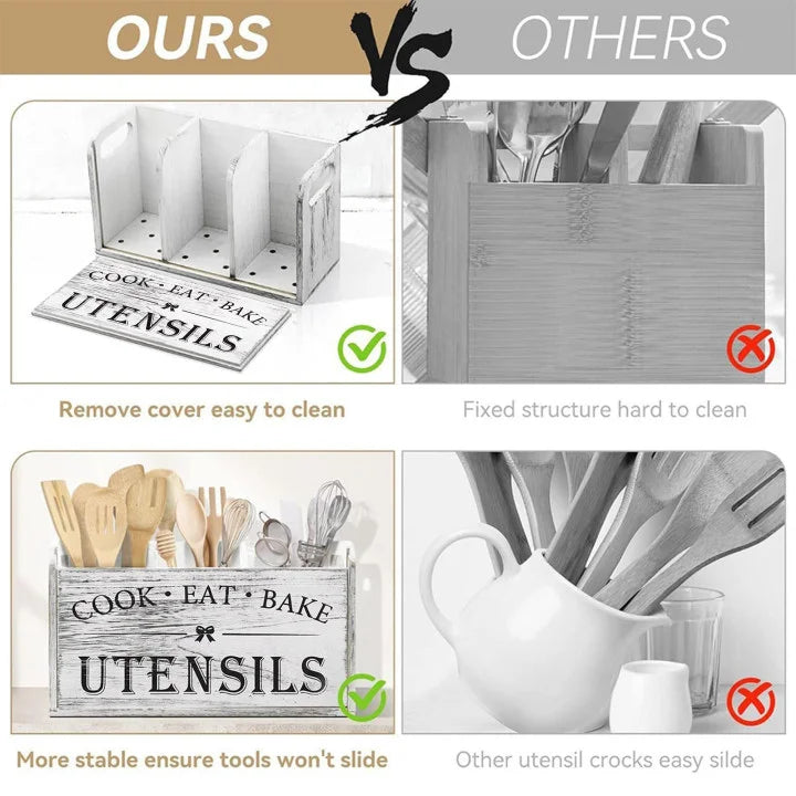 Hign-concerned Wooden 5-Piece Cutlery Rack Box For Kitchen Storage