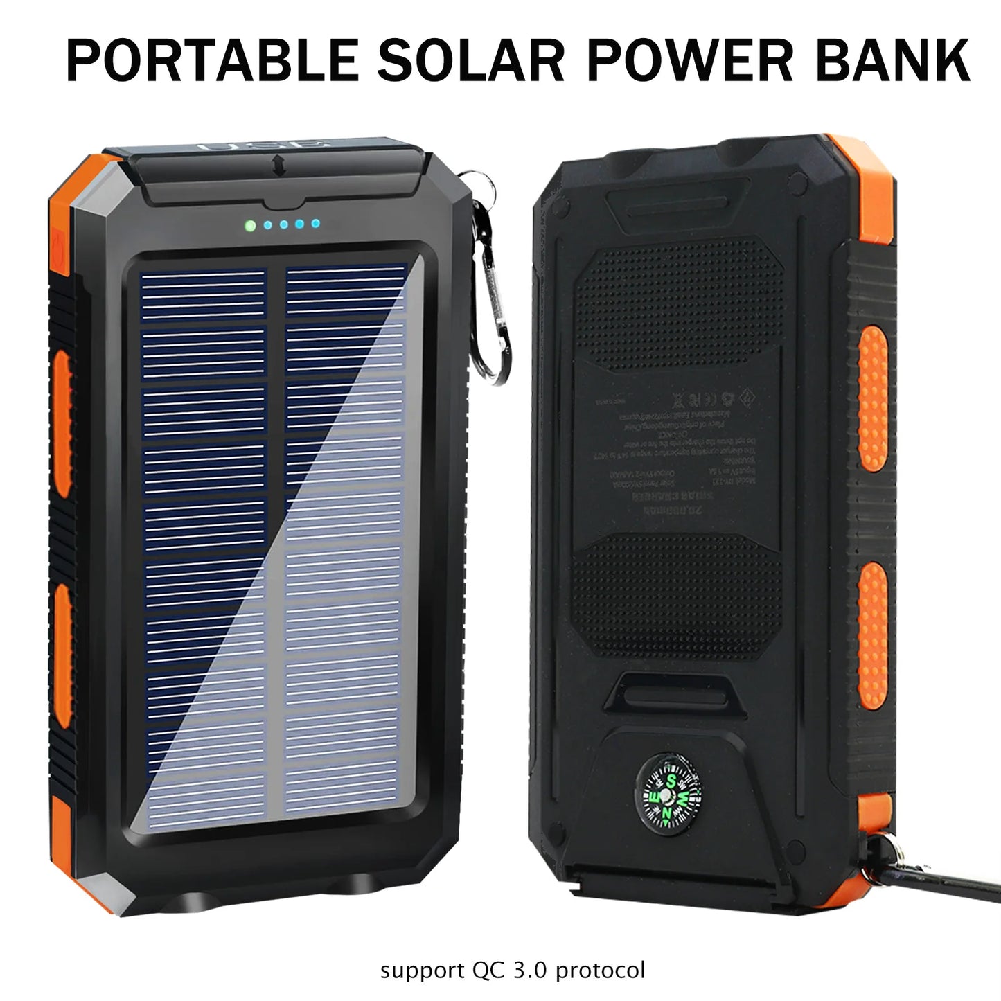 High-Capacity 20000mAh Solar Power Bank Outdoor With Built-In LED Flashlight