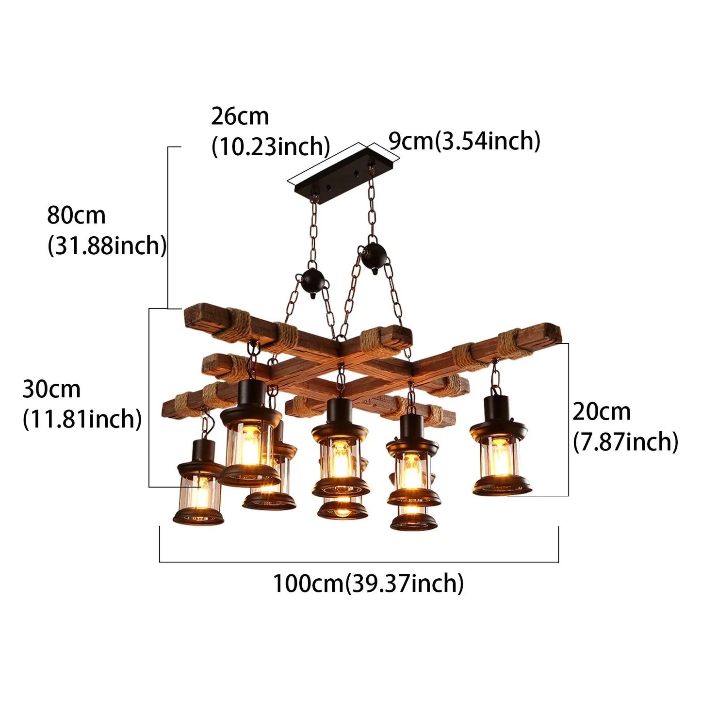 Wooden Farmhouse Chandelier E27 Eight-Light Pendant Light