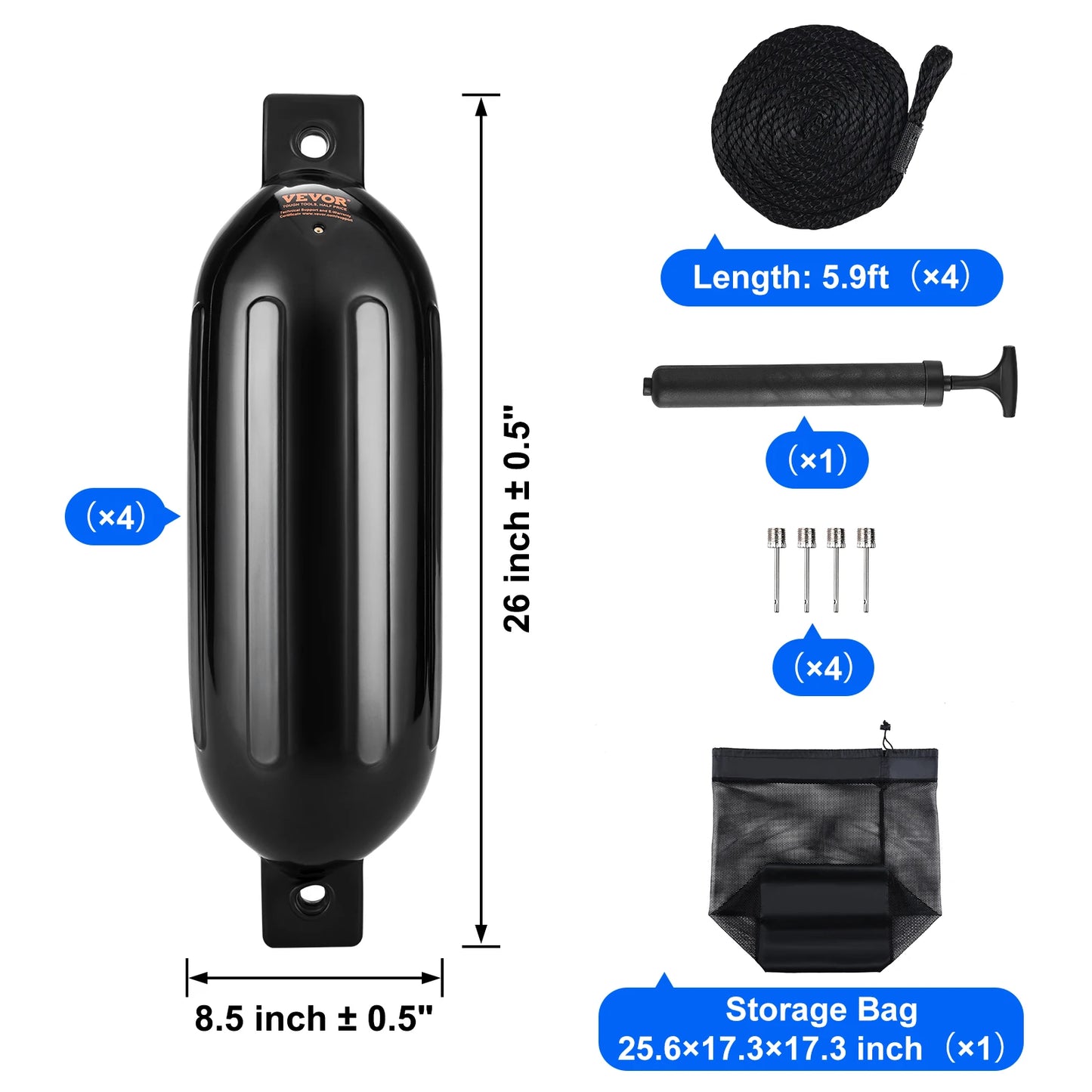 SucceBuy Inflatable Ribbed Fender With Center Holes