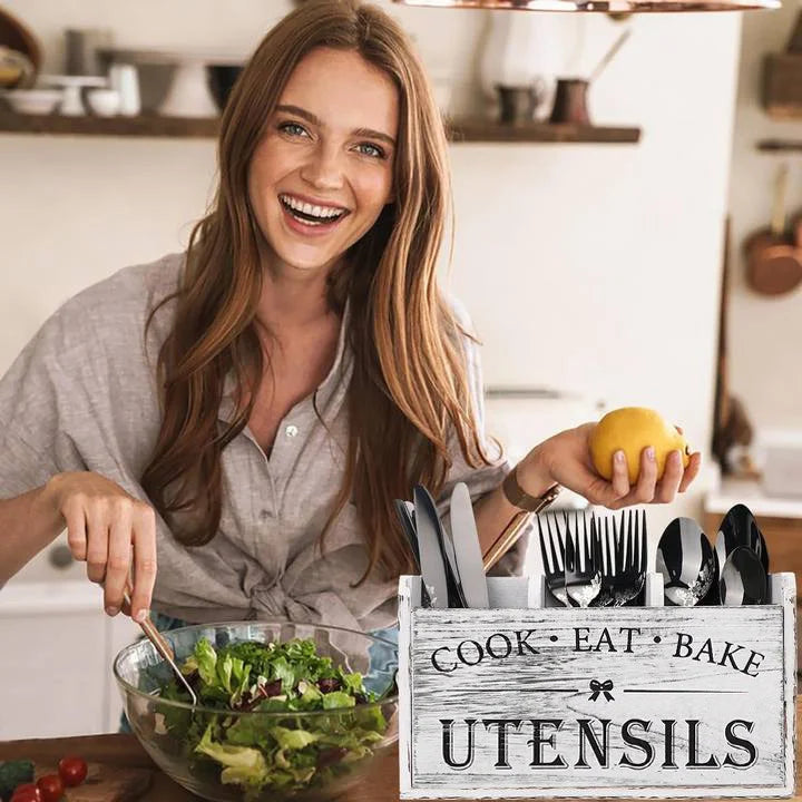 Hign-concerned Wooden 5-Piece Cutlery Rack Box For Kitchen Storage